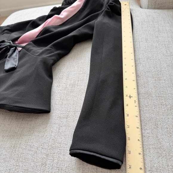 🌟 Bebe Black Stretch Tie-Front Puff-Shoulder Fitted Peplum Blazer - Picture 12 of 15